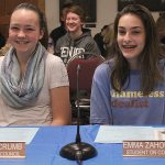 Audrey Crumb and Emma Zahourek were sworn in to serve on Enumclaw&rsquo;s &ldquo;Students on Council&rdquo; on Jan. 9. Photo by Ray Still.