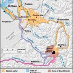 The USGS tracked how the Osceola Mudflow spread all over the Plateau and into the Sound more than 5,600 years ago. The Electron Mudflow went down the Puyallup River in the 1,500s. Image courtesy of the USGS.