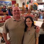 Bonney Lake Mayor Neil Johnson and Gail Gardner wearing the official logo of the Johnson Cancer Foundation, created by Johnson&rsquo;s nephew Kevin Patoc, at the foundation&rsquo;s kickoff last August. Submitted photo.