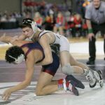 Brandon Kaylor, a Bonney Lake junior, won the 113-pound title, his third consecutive championship. He has set high sights on a fourth title next year as a senior. Photo by Dennis Box.