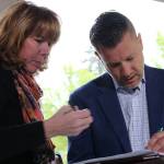 Joshua Freed, right, is the chair of Citizens for a Safe King County. The group has launched a campaign to gather signatures to place an initiative on the November ballot which would prohibit government-funded injection sites in the county. Photo by Aaron Kunkler, Redmond Reporter