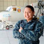 Former Enumclaw resident Coretti Fea flies the navy&rsquo;s Hawkeye carrier-based aircraft to keep watch over water. Contributed photo.