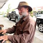 Allen Miller, an Enumclaw local, has been homeless for several years. He can sometimes be found improvising on the piano on Cole Street at night. Photo by Ray Still.