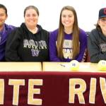 Megan Vandergrift was joined at a Nov. 8 signing ceremony at White River High by her parents Steve and Treena and her brother Robert. Photo by Katlyn Pierce