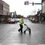 After his interview, Don Stevenson  the Pacing Parson  went straight back to walking SR 164 to Auburn. Hes averaging 14 miles a day, but hopes to bring his pace back up to 30 in the near future. Photo by Ray Still