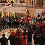 Washington Native American tribal members lobbied their legislators while filling the Capitol with the sound of drums on Tuesday. Photo by Taylor McAvoy