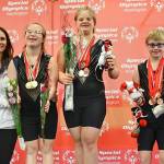 Coaches Mickela Carlson and Regina Chynoweth with athletes, from left, Mason Harper, Hannah Walker, Jillian DePoppe and Aubrie Murphy. Submitted photo