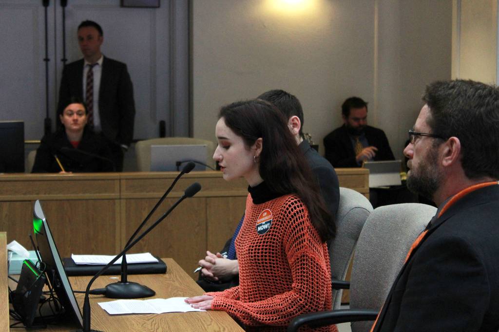 Johna Munsen, 18, a senior at Ingraham High School in Seattle testified at the hearing on Tuesday. The school is planning a walkout on March 14. Photo by Taylor McAvoy