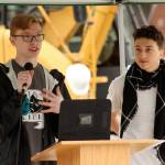 Seniors Bryce Gaskill, left, and Jadin Bassett, right, were the two student speakers at the groundbreaking event. Photo by Ray Still