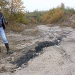 Pacific Coast Coal Company geologist Mike Conaboy shows off a small seam of coal on the surface close to Pit 2, where the company will be mining coal. Photo by Ray Still