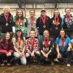 The Enumclaw High equestrian team, with a few coaches and minus a couple of riders, gathered for a group photo following awards at the state meet in Moses Lake. SUBMITTED PHOTO