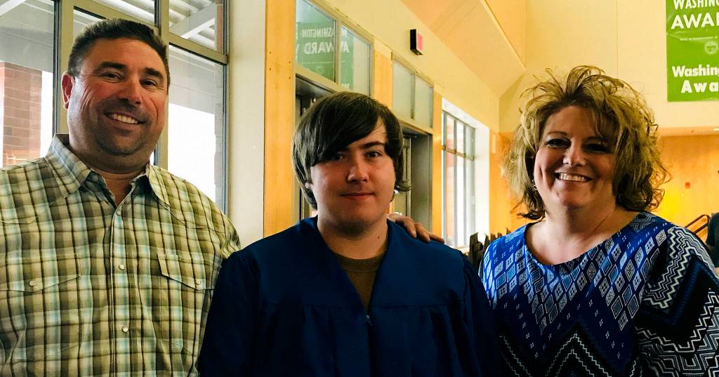 Nancy and JIm Babst with the Auburn Mountainview High Schools Sean Wicklund, the recipient of the Babst Memorial Scholarship. COURTESY PHOTO