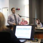Chris Gonzales of the Financial Consulting Services Group recently proposed multi-year increases to Bonney Lakes water and sewer utility rates. If passed by the city council, the average monthly bill could be around $35 more expensive by 2023. Photo by Ray Miller-Still