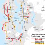 After previously aiming to build 20 RapidRide lines throughout the region by 2040, King County Metro is now only promising seven by 2027. Image courtesy King County