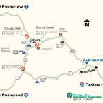 Commercial vehicle traffic is prohibited on SR 123 and SR 410 through Mount Rainier National Park. Commercial vehicles are allowed on US 12 White Pass. Image courtesy Department of Transportation.