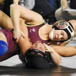Payton Stroud was one of the several White River wrestlers who took the championship title in the latest Mat Classic. Pictured below the article are Weston Lyver, Jack Ervien, Claire DiCugno, and Bonney Lake wrestler Yusief Lillie, who also claimed a title. Photos by Kevin Hanson