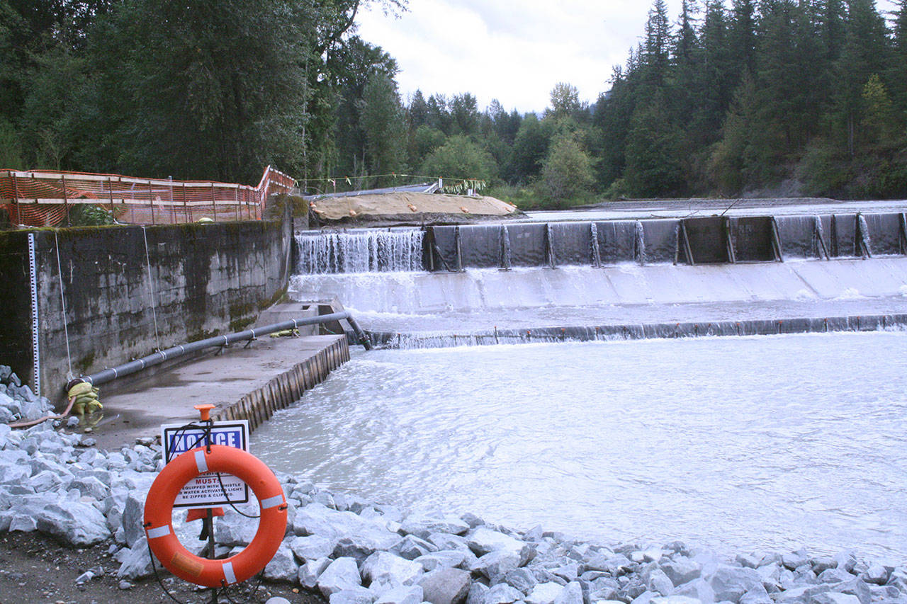 While attention might be turning to a required fish passage facility on the Green River, work continues by the Corps of Engineers on a White River project. This file photo, from October, shows the Enumclaw side of the river, where a new trap-and-release facility will be built. File photo by Kevin Hanson