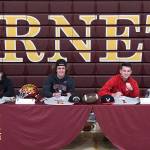 Signing a national Letter-of-Intent at Enumclaw High were, from left, Mathew Utu, Anthony Russell, Ethan Eilertson, Kellen Kranc, Nick Harberts and Darrion Smith.