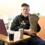 Thom Cantrell, one of the organizers of the upcoming International Conference for Primal People, holds up a mould of a Sasquatch footprint. He said the mould was taken in the Blue Mountains in Oregon by Paul Freeman, a well-known Sasquatch hunter whos 1994 footage of a Sasquatch in that area made big waves in the believer and skeptic communities alike. Photo by Ray Miller-Still