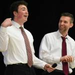 Enumclaw High theater instructor Darrell Miller and student Kaden Bolton touted the schools ongoing mission to provide elementary audiences with a theater experience. Photos by Kevin Hanson