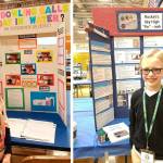 Bridgette Lowe, left, and Garrison Stephens-Smith, right, pose with their science fair presentations during the annual Washington State Science and Engineering Fair (WSSEF), which was held at the end of last March. Submitted photos