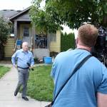 After hearing of the FBI search warrant raid, King5 reporter Chris Ingalls  who originally broke the story about the investigations into Allan Thomas alleged public corruption  came to Enumclaw to interview Thomas. Thomas didnt appear to be home when Ingalls visited. Photo by Ray Miller-Still