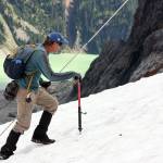 Glaciologist Mauri Pelto and a team of researchers spent Monday afternoon taking snow depth measurements. Much of the snow likely will be gone by summers end. (Zachariah Bryan / The Herald)