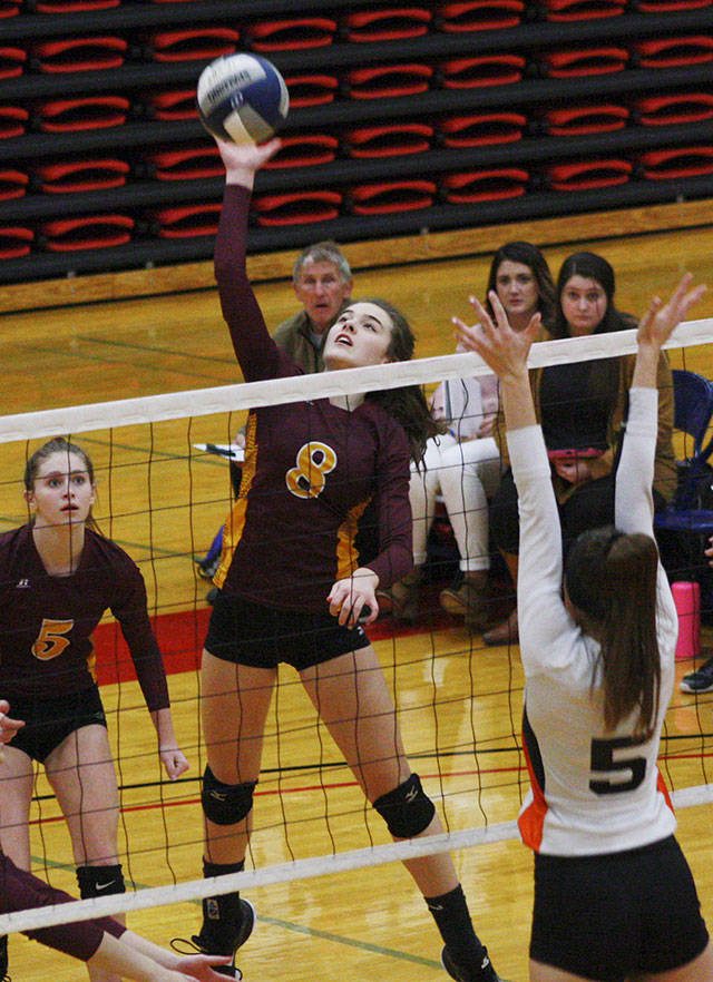 White River High senior Tori Schmidtke (8) and her Hornet teammates will be looking to continue a recent run of success. This photo is from last seasons Class 2A state tournament. File photo by Kevin Hanson