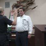 Black Diamond Police Chief Jamey Kiblinger swore in new Councilman Steven Paige during the Sept. 19 council meeting. Photo by Ray Miller-Still