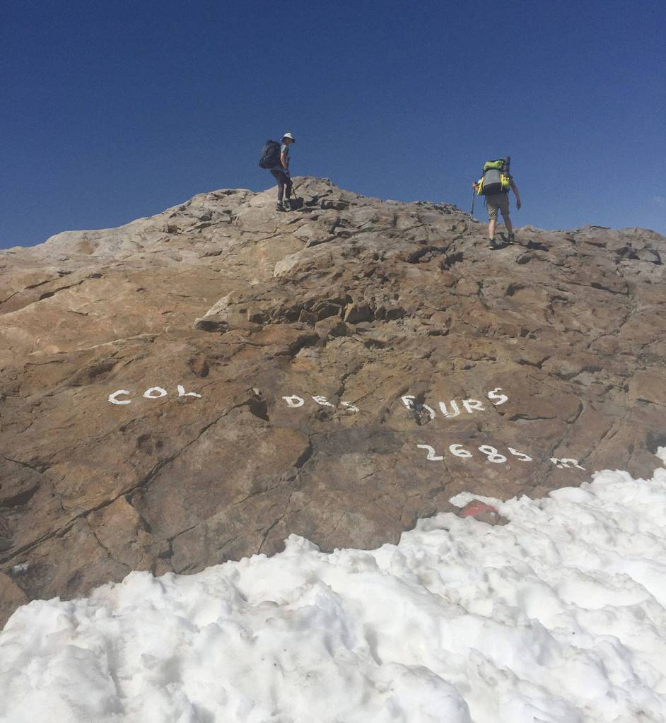 … and hiking just above the snowline on Col du Fours, a technical route on Mont Blanc. Contributed photos.