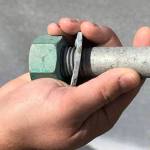 The state DOT notes there will be 5,320 of these bolts in place, holding together sections of the replacement Spiketon Creek Bridge. WSDOT PHOTO