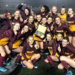 The White River girls celebrate on the Franklin Pierce field Saturday night after claiming a district soccer championship. CONTRIBUTED PHOTO