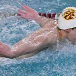 Ben Jazbutis took first in the butterfly event during a Jan. 24 meet with Todd Beamer. Photo by Kevin Hanson