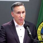 King County Executive Dow Constantine at a Seattle press conference Wednesday, March 4. Screenshot from livestream