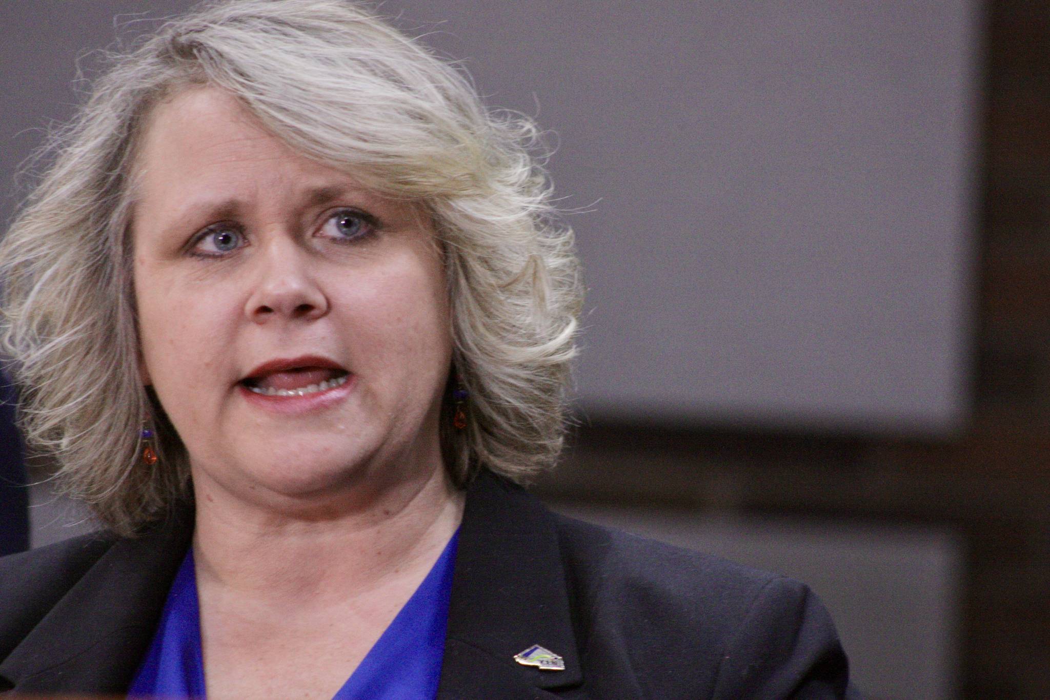 Kent Mayor Dana Ralph addresses the media about the King County-run quarantine facility in Kent during a news conference at City Hall on Friday. A potentially-infected patient fled the facility, posing questions about the security of the newly-established site. MARK KLAAS, Kent Reporter
