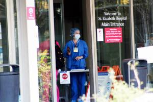 Visitors, staff, and administration are screened at Enumclaws St. Elizabeth Hospital entrances for any signs of COVID-19. Photo by Ray Miller-Still/Sound Publishing