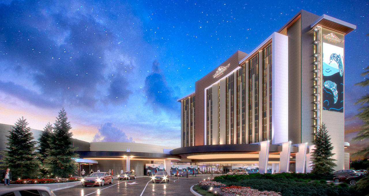 A rendering of what the Muckleshoot Indian Tribes new 18-story, 400-room hotel resort will look like when it is expected to open in 2021, next to its main casino at 2402 Auburn Way S. COURTESY IMAGE, Tribe/Smarthouse Creative