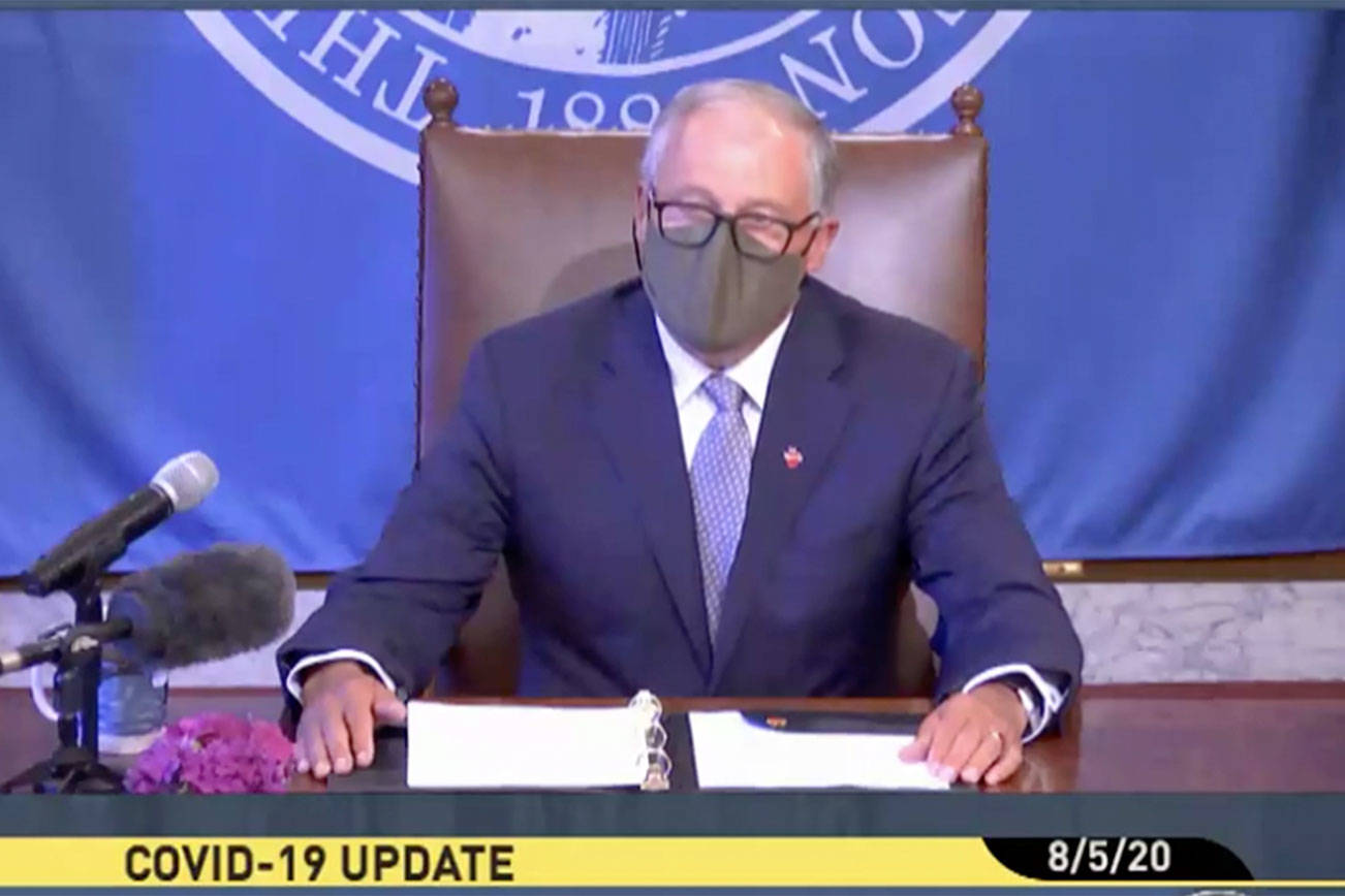 Screenshot from Gov. Jay Inslees press conference on Aug. 5, 2020.