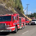 More than 50 first responders, including a regional Strike Team that consists of aid from the Enumclaw Fire Department, aided in putting out a brush fire in Bonney Lake. Photo courtesy East Pierce Fire and Rescue