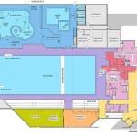 According to the Enumclaw Aquatic Centers 2019 conceptual plan, future additions to the pool could include revamping the entry area and community room, adding a covered patio and an outdoor splash pad on the eastern side of the pool (in yellow), and installing a leisure pool and therapy pool on the west end. Image courtesy the city of Enumclaw