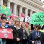 WNPA News ServiceDissatisfied residents hold signs in protest of comprehensive sex education mandate earlier this year.