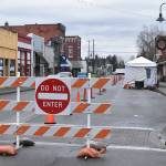 Main Street is now a one-way affair through downtown Buckley. The change aims to provide safety for outside diners. Photo by Kevin Hanson