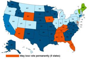Former felons in Washington state can only get their voting rights back after serving time, parole, and probation. Image courtesy procon.org.