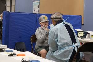 Student Teigen Johnson was rapid tested for COVID during one of his first days back to school at Foothills Elementary. Photo by Ray Miller-Still