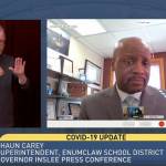 Enumclaw School District Superintendent Shaun Carey got to spotlight Enumclaw's achievements in returning to school with low COVID-19 transmission rates during a statewide briefing with Gov. Jay Inslee. Screenshot