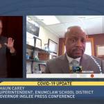 Enumclaw School District Superintendent Shaun Carey got to spotlight Enumclaws achievements in returning to school with low COVID-19 transmission rates during a statewide briefing with Gov. Jay Inslee. Screenshot