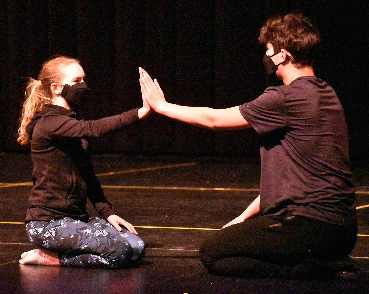 Cast members have been rehearsing for their upcoming virtual performance of Alone, Together. Among those taking part are Jasmine Dumontet and Mateo Cuadros, who perform a dance number from the scene But Here I Am. Photo by Kevin Hanson