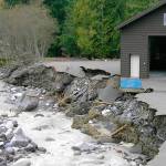 In November 2006, flood damage at Longmire nearly washed the park’s emergency command center into the Nisqually River. Photo courtesy Mount Rainier National Park Archives