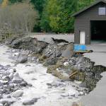 In November 2006, flood damage at Longmire nearly washed the parks emergency command center into the Nisqually River. Photo courtesy Mount Rainier National Park Archives