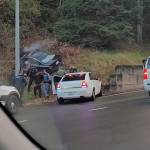 The final resting position of the Honda Accord that led police on a chase Saturday morning, near 214th Avenue before the Buckley/Enumclaw bridge. Photo courtesy Elizabeth Phillips